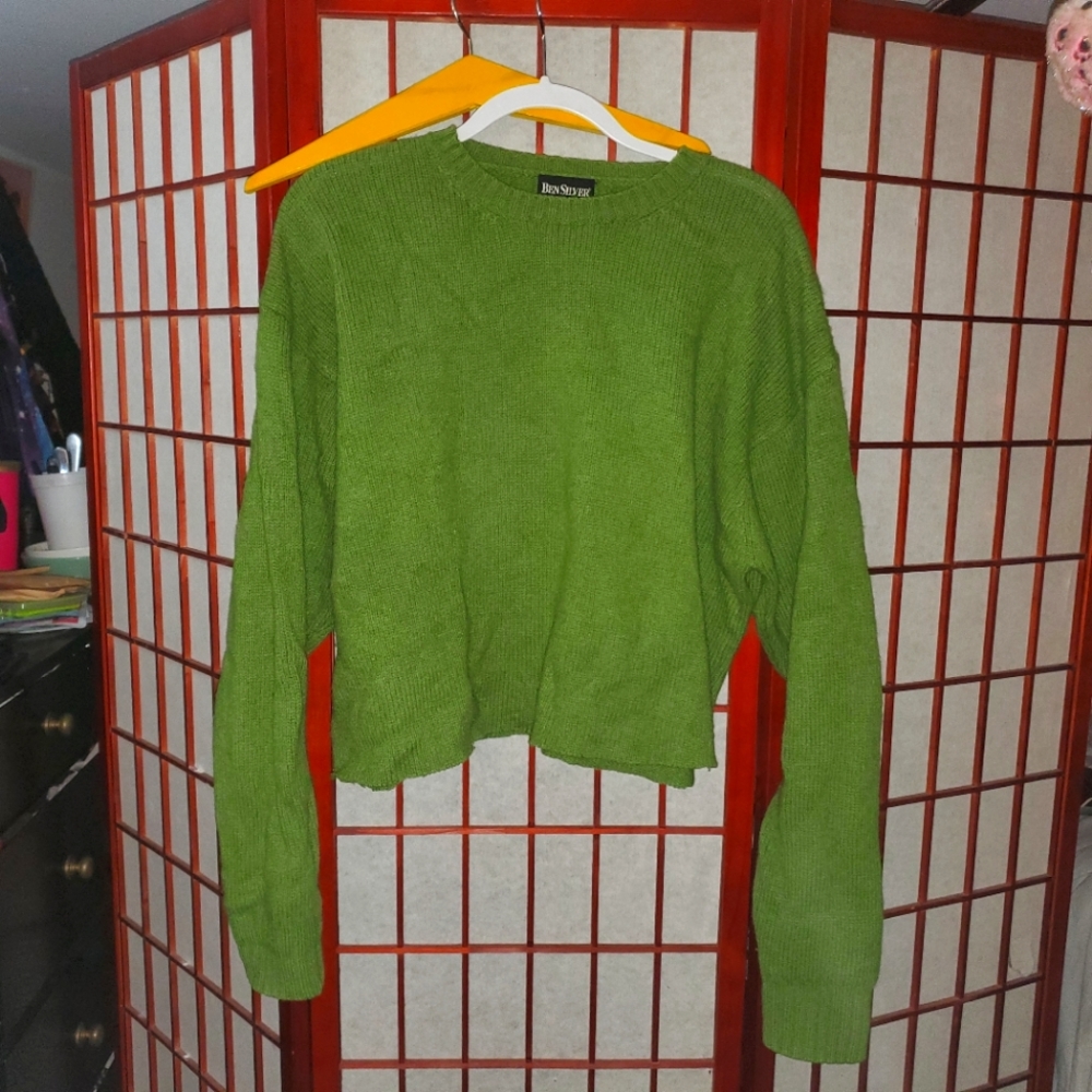 - ! BEN silver wool sweater, lime green. EUVC. Unisex?